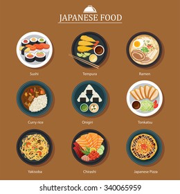 set of japanese food flat design