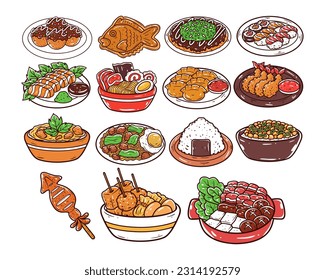 Set of Japanese food hand-drawn illustration