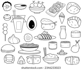 set of Japanese food line art , outlines Japanese food collection