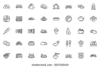 set of japanese food line icons, restaurant, asian cuisine