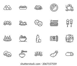 set of japanese food line icons, restaurant