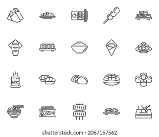 set of japanese food line icons, restaurant