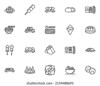 set of japanese food line icons, asian food, restaurant