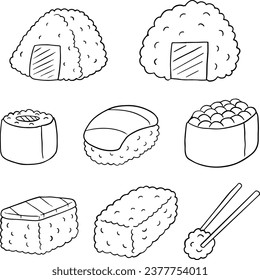 set of japanese food, Sushi, rice, toro, sashimi, maki. illustration, line vector set 