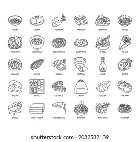 Set of japanese food thin line and pixel perfect icons for any web and app project. 