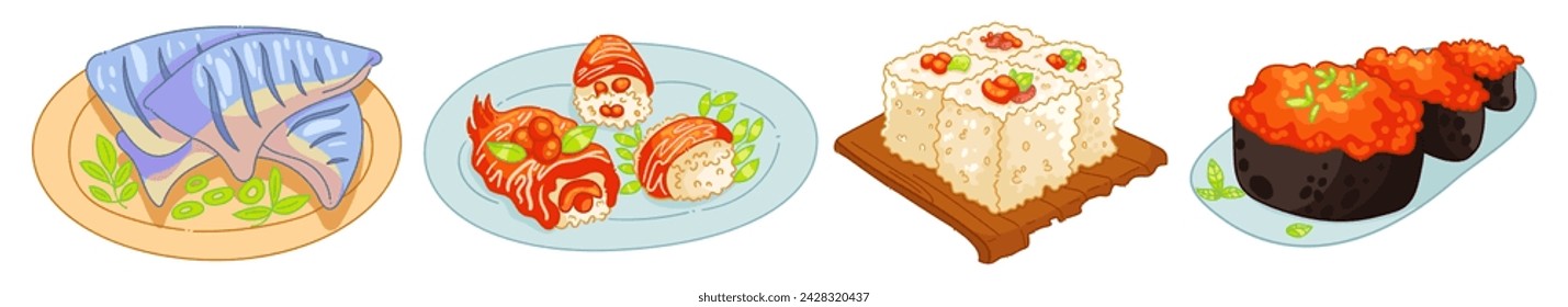 Set of Japanese Food. Vector Illustration