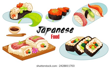 Set of Japanese Food. Vector Illustration