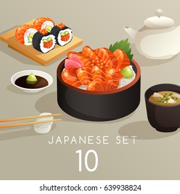 Set Of Japanese Food : Vector Illustration