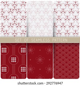 Set of Japanese geometric seamless pattern design texture. Vector Background