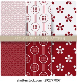 Set of Japanese geometric seamless pattern design texture. Vector Background