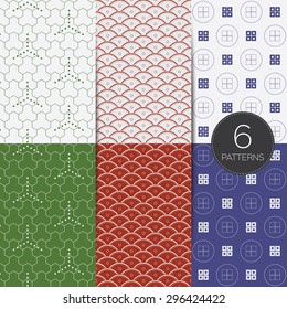 Set of Japanese geometric seamless pattern design texture. Vector Background