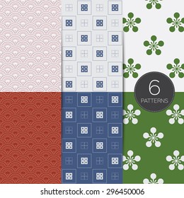Set of Japanese geometric seamless pattern design texture. Vector Background
