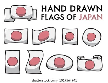Set of Japanese Hand Drawn / Doodled National Flags. High-Quality Vector Illustration. Grouped, Ready To Use!