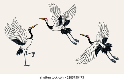 Set of Japanese Heron Bird