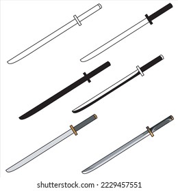 Satz japanischer Katana Schwert Vektor. einzeln auf weißem Hintergrund. Vektorgrafik