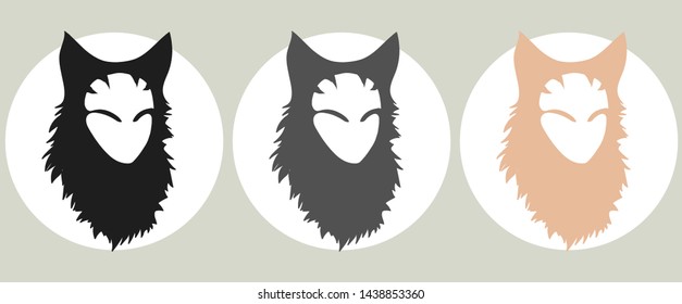 A set of japanese kitsune foxes with white masks in circles.