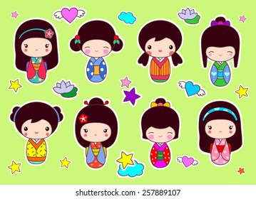 Set of Japanese Kokeshi Dolls 
