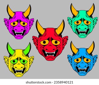 Set japanese mask illustration. Vector stock illustration. Oni mask, devil mask