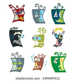 A set of Japanese masks of kabuki  Masks with different emotions