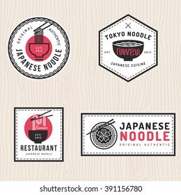 Set Of Japanese Noodles Logo, Badges, Banners, Labels, Emblem For Asian Food Restaurant. Vector Illustration.