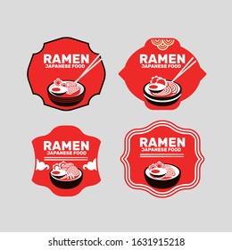 Set of Japanese noodles or Ramen logo, badges, banners, labels, emblem for Asian food restaurant - Vector illustration