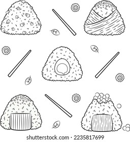 conjunto de croquis del arroz Onigiri japonés lindo dibujo pegatinas para colorear