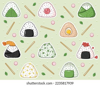 set of Japanese Onigiri rice cute drawing stickers