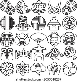 Set of Japanese outline icons. vector illustrations.