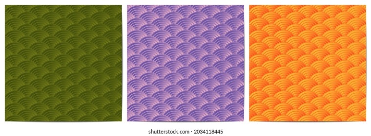   Set of japanese pattern circle overlapping.Traditional design luxury with green,purple and orange background  