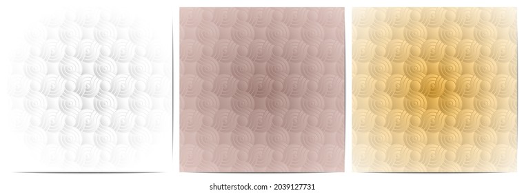  Set of japanese pattern circle overlapping.Traditional background luxury with white,copper and gold