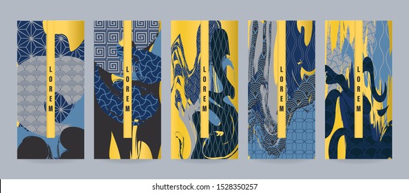 Set of japanese patterns for packaging luxury or premium products. Vector illustration in japan style for voucher, flyer, brochure, book cover, menu