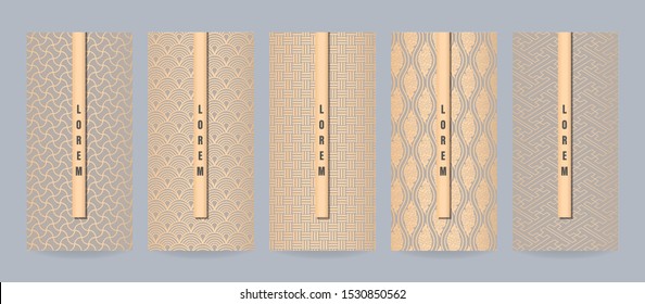 Set of japanese patterns for packaging luxury or premium products. Vector illustration in japan style for voucher, flyer, brochure, book cover, menu