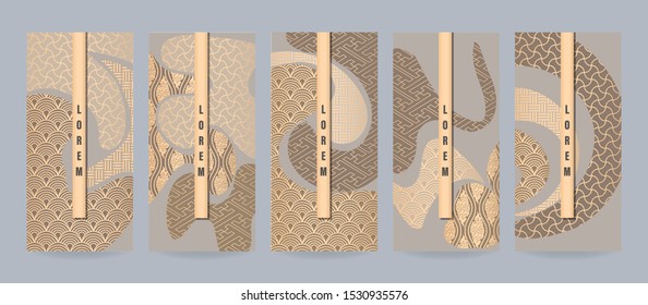 Set of japanese patterns for packaging luxury or premium products. Vector illustration in japan style for voucher, flyer, brochure, book cover, menu