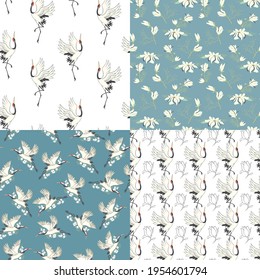 A set of Japanese patterns. Seamless vector ornaments with traditional motifs. Vector, illustration