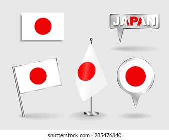 Set of Japanese pin, icon and map pointer flags. Vector illustration.