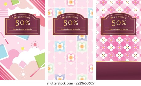 A set of Japanese pink cherry color, candy tone, cute element, illustration, classic, sweet vector style background with trendy patterns for package design, wallpaper, greeting cards