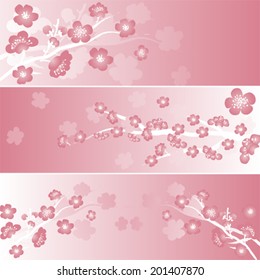Set of Japanese pink sakura cherry blossom banners with space for text