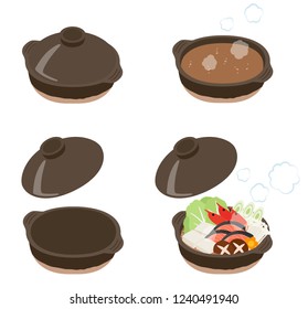 set of japanese pot dishes illustration (Shrimp, salmon, vegetable)