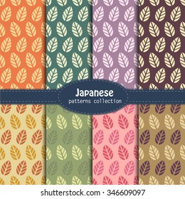 Set of Japanese retro leaf seamless pattern. Vector illustration