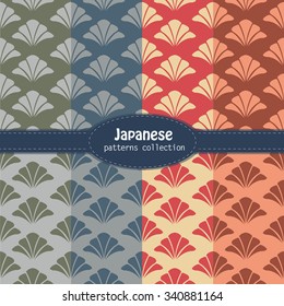 Set of Japanese retro seamless pattern. Vector illustration