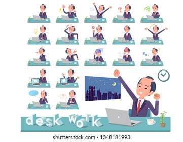 A set of japanese samurai businessman on desk work.There are various actions such as feelings and fatigue.It's vector art so it's easy to edit.
