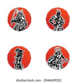 Set of Japanese Samurai Logo Template Design Vector