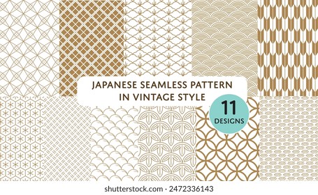 Conjunto de patrón japonés sin costuras con Vector de patrón geométrico. Fondo asiático con decoración oriental en estilo vintage. Patrón de hojas.