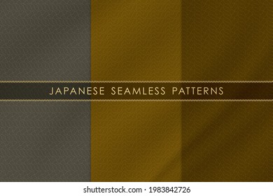 Set of japanese seamless pattern traditional with silk fabric texture. Background design for decorative,wallpaper,clothing, kimono.Vector illustration.Eps10

