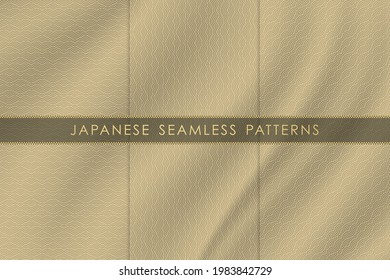 Conjunto de patrones japoneses sin costuras tradicionales con textura de tela de seda. Diseño de fondo para decorativos, papel pintado, ropa, kimono.Ilustración vectorial.Eps10

