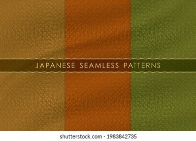 Set of japanese seamless pattern traditional with silk fabric texture. Background design for decorative,wallpaper,clothing, kimono.Vector illustration.Eps10
