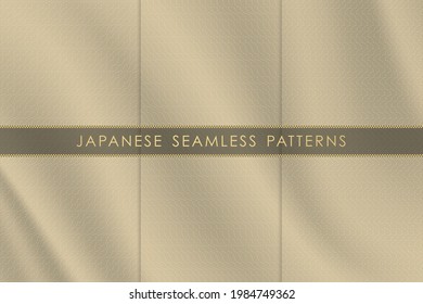    Set of japanese seamless pattern traditional with silk fabric texture. Background design for decorative,wallpaper,clothing, kimono.Vector illustration.Eps10

