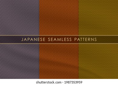  Set of japanese seamless pattern traditional with silk fabric texture. Background design for decorative,wallpaper,clothing, kimono.Vector illustration.Eps10

