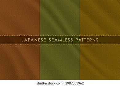  Conjunto de patrones japoneses sin costuras tradicionales con textura de tela de seda. Diseño de fondo para decorativos, papel pintado, ropa, kimono.Ilustración vectorial.Eps10
