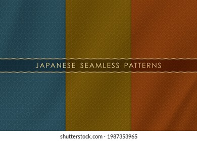   Set of japanese seamless pattern traditional with silk fabric texture. Background design for decorative,wallpaper,clothing, kimono.Vector illustration.Eps10
